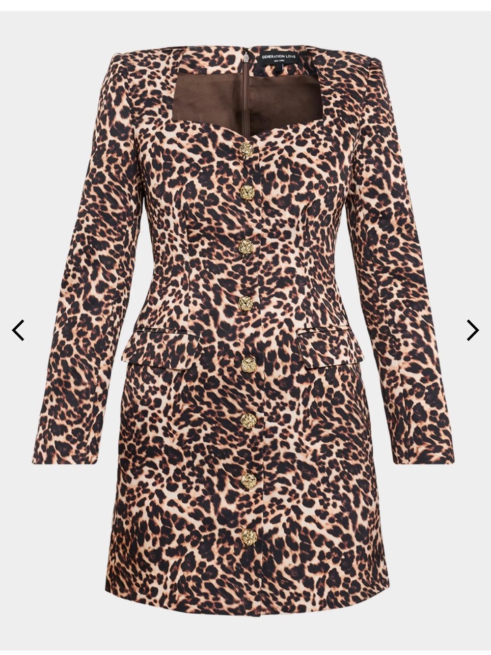 Generation Love Leopard Print Long-Sleeve Mini Dress with Gold Buttons